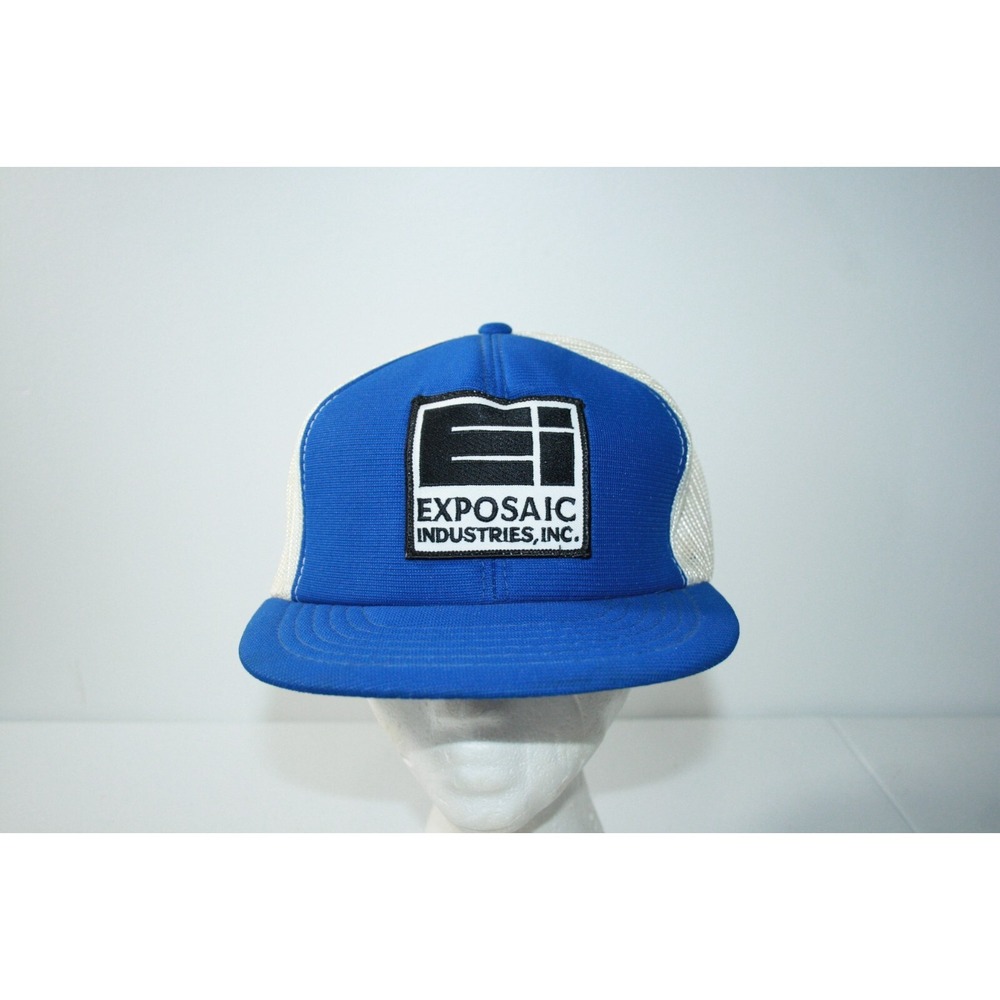 Vintage Exposaic Industries Inc Snapback Trucker Mesh Patch Hat Cap Blue